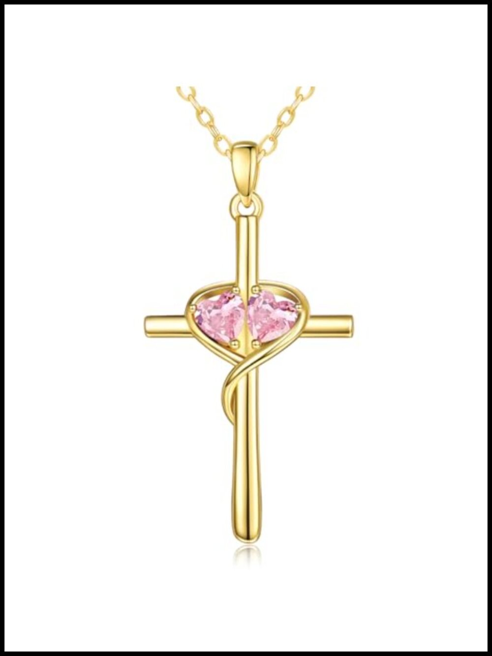 14K Gold Toned Heart Cross Pendant Necklace Double Birthstone O Chain